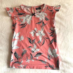 Girls Summer Top Blouse Floral Flutter sleeves size S Blush Pink